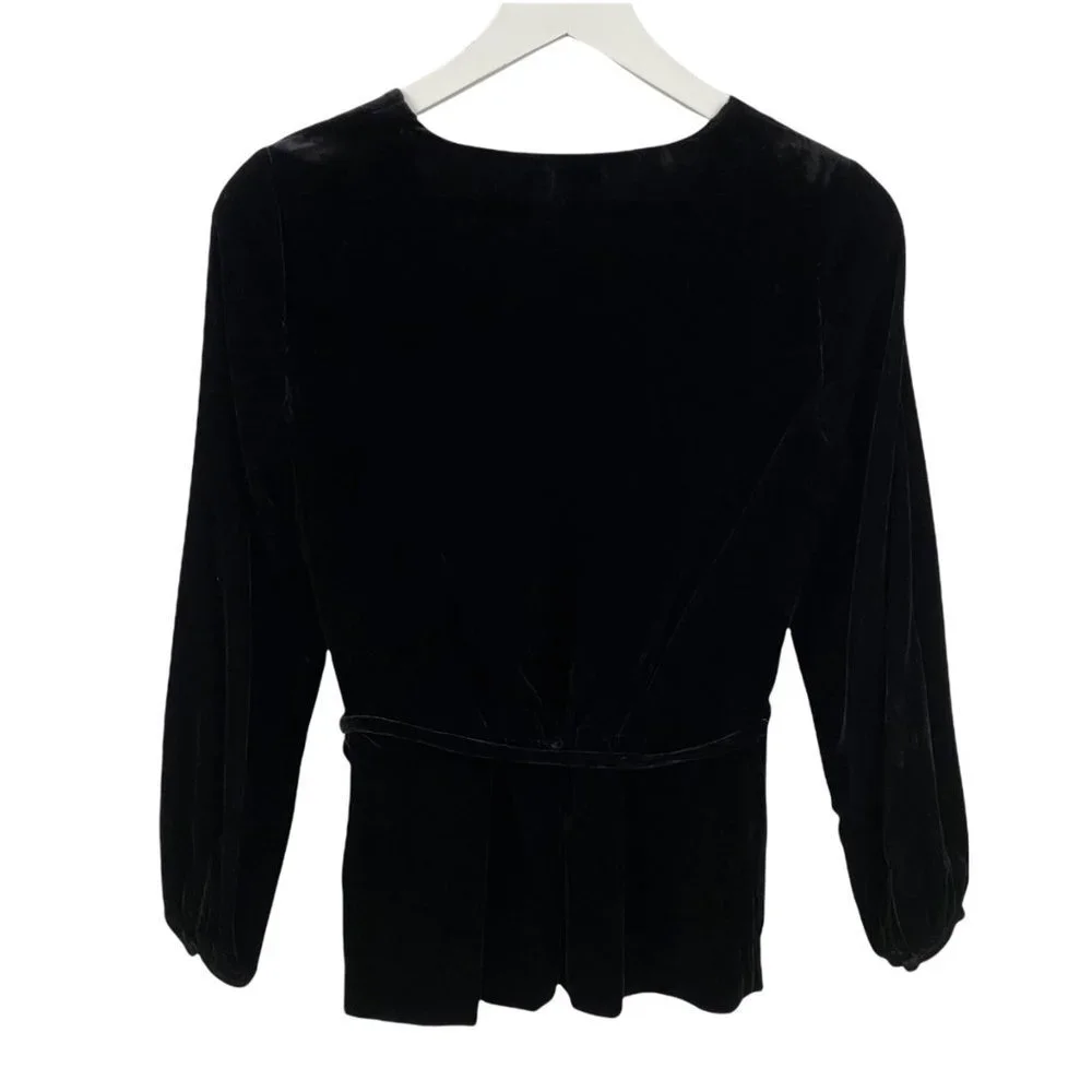 J. Crew Womens Size 0 Black Velvet Faux-Wrap Top, Style J4962 - Picture 3 of 7